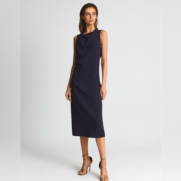 Reiss Gianna Bodycon Midi Dress in Navy Blue 4 NWT - Picture 1 of 16